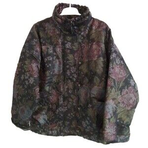 Ryan Scott Vintage 80's Ethel Pear "One Up" Floral Puffy Ski Coat Purple Flowers